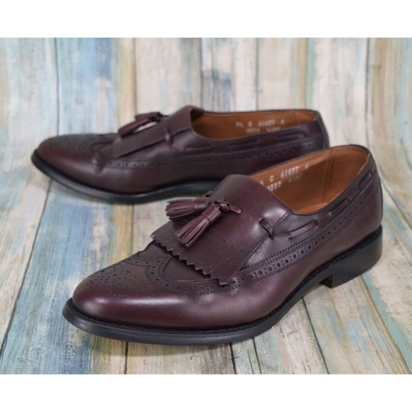 Allen Edmonds Arlington Burgundy Wingtip Kiltie Tassel Loafers Size 9.5 (C) NICE
